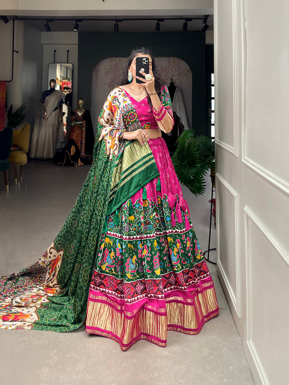 Pink Color Digital Printed With Lagadi Patta Gaji Silk Lehenga Choli