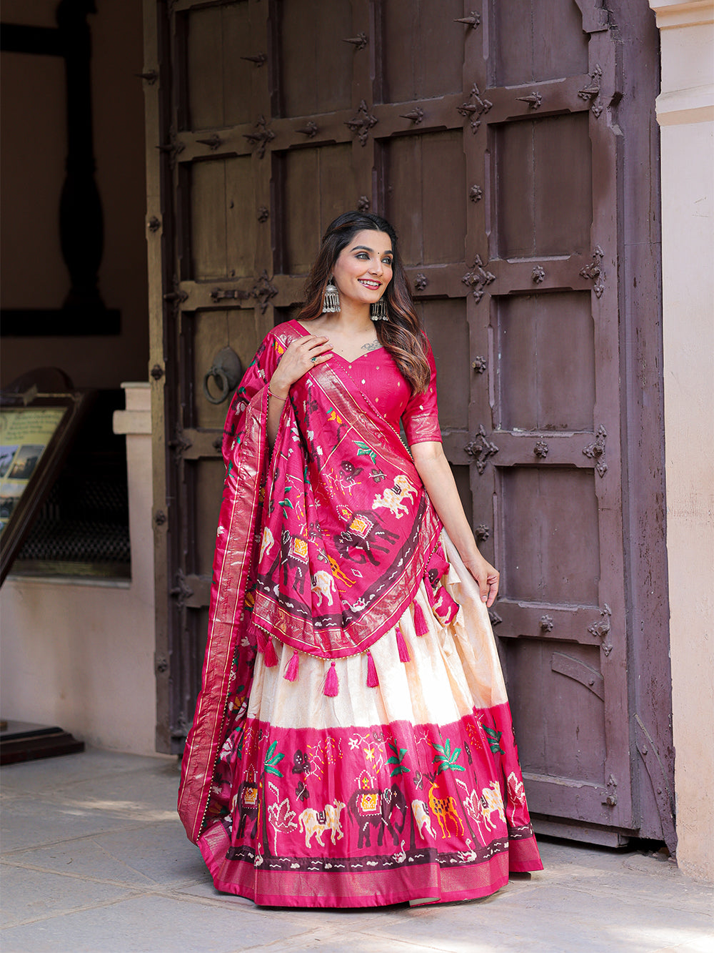 Pink Color Printed With Foil Work Dola Silk Lehenga Choli