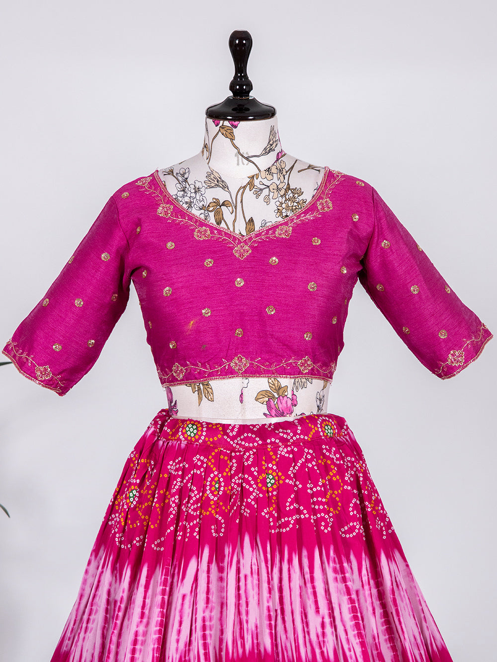 Pink Color Bandhej Digital Print Pure Gaji Silk Chaniya Choli