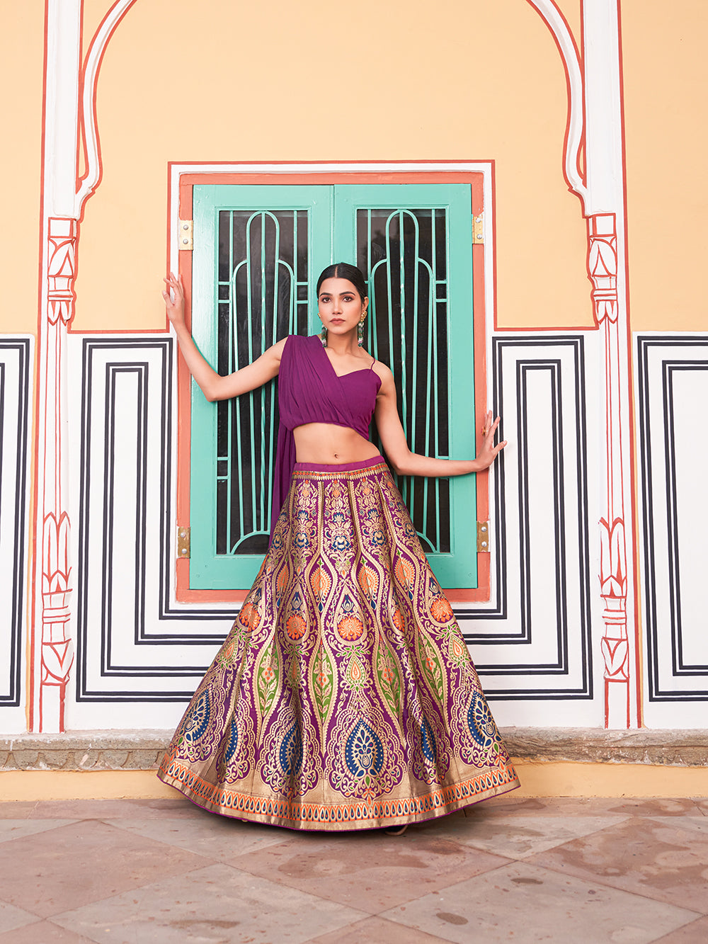 Purple Color Zari Weaving Work Banarasi Silk Lehenga Choli