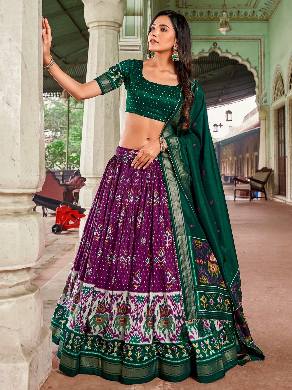 Purple Color Patola Print With Foil Work Tussar Silk Lehenga Choli