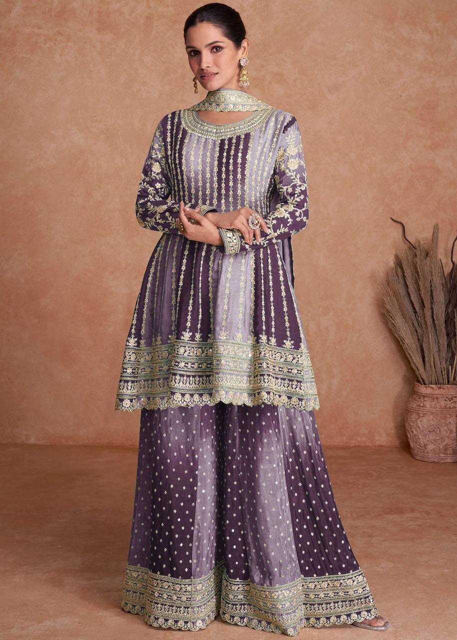 Purple Pakistani Outfit Wear Sharara Dress For Women Wedding Gharara Salwar Kameez With Embroidered Dupatta Bridesmaid's Wear Sharara Suit's