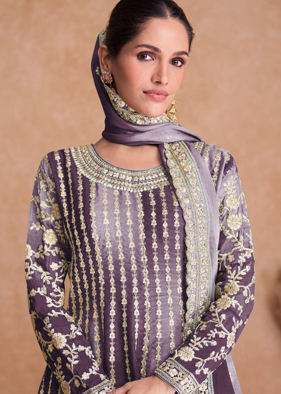 Purple Pakistani Outfit Wear Sharara Dress For Women Wedding Gharara Salwar Kameez With Embroidered Dupatta Bridesmaid's Wear Sharara Suit's