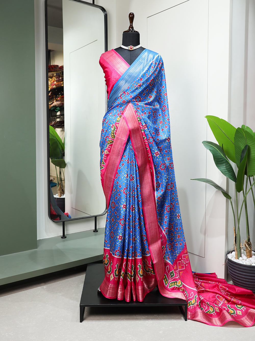 Sky Blue Color Digital Patola Printed Dola Silk Saree