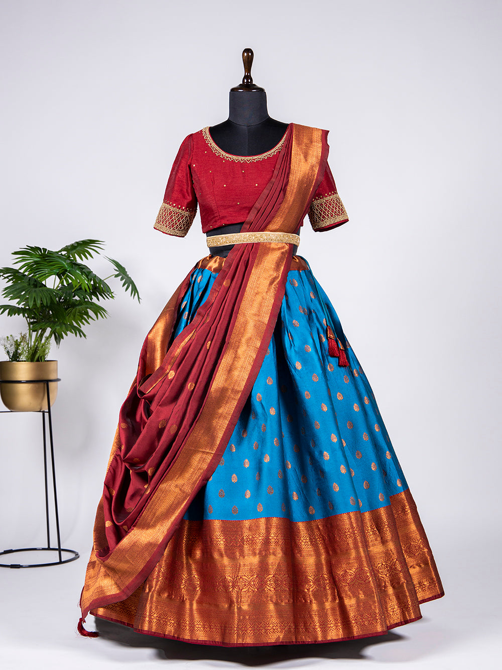 Blue Color Zari Weaving Work Jacquard Lehenga Choli