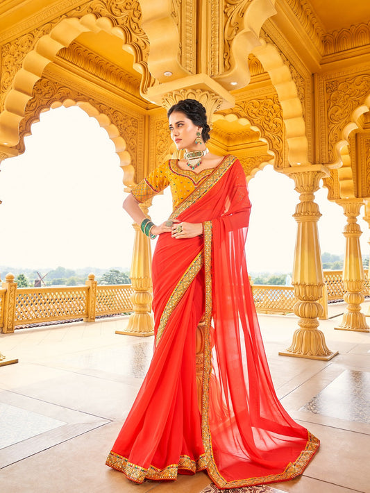 Tomato Color Georgette Saree