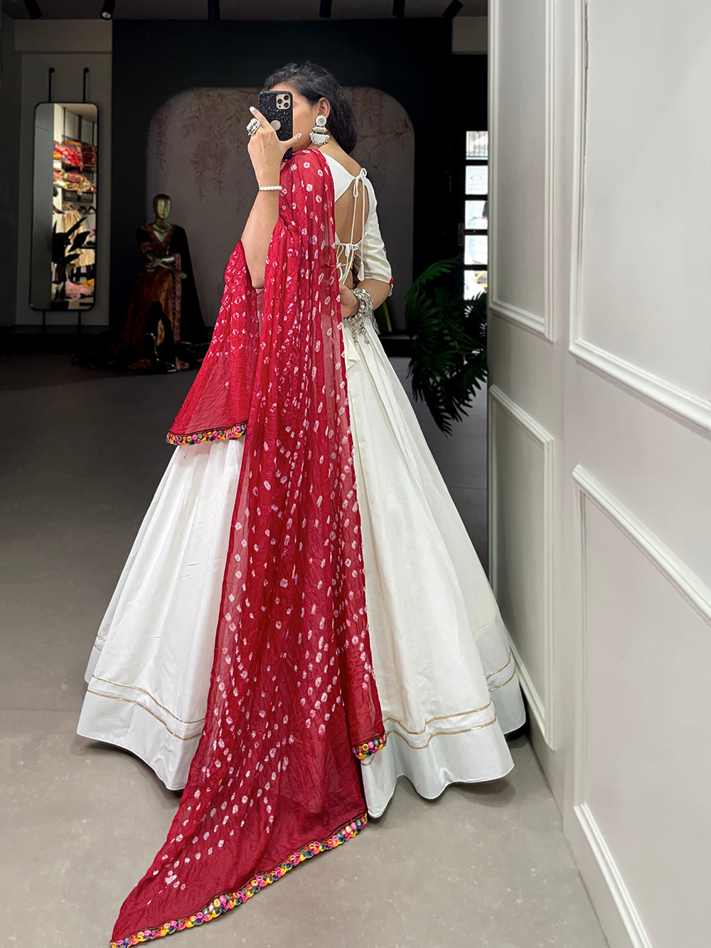 White Color Plain With Gotta Patti Lace Border Cotton Lehenga Choli