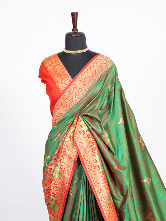 Green Color Weaving Zari Work Jacquard Silk Saree