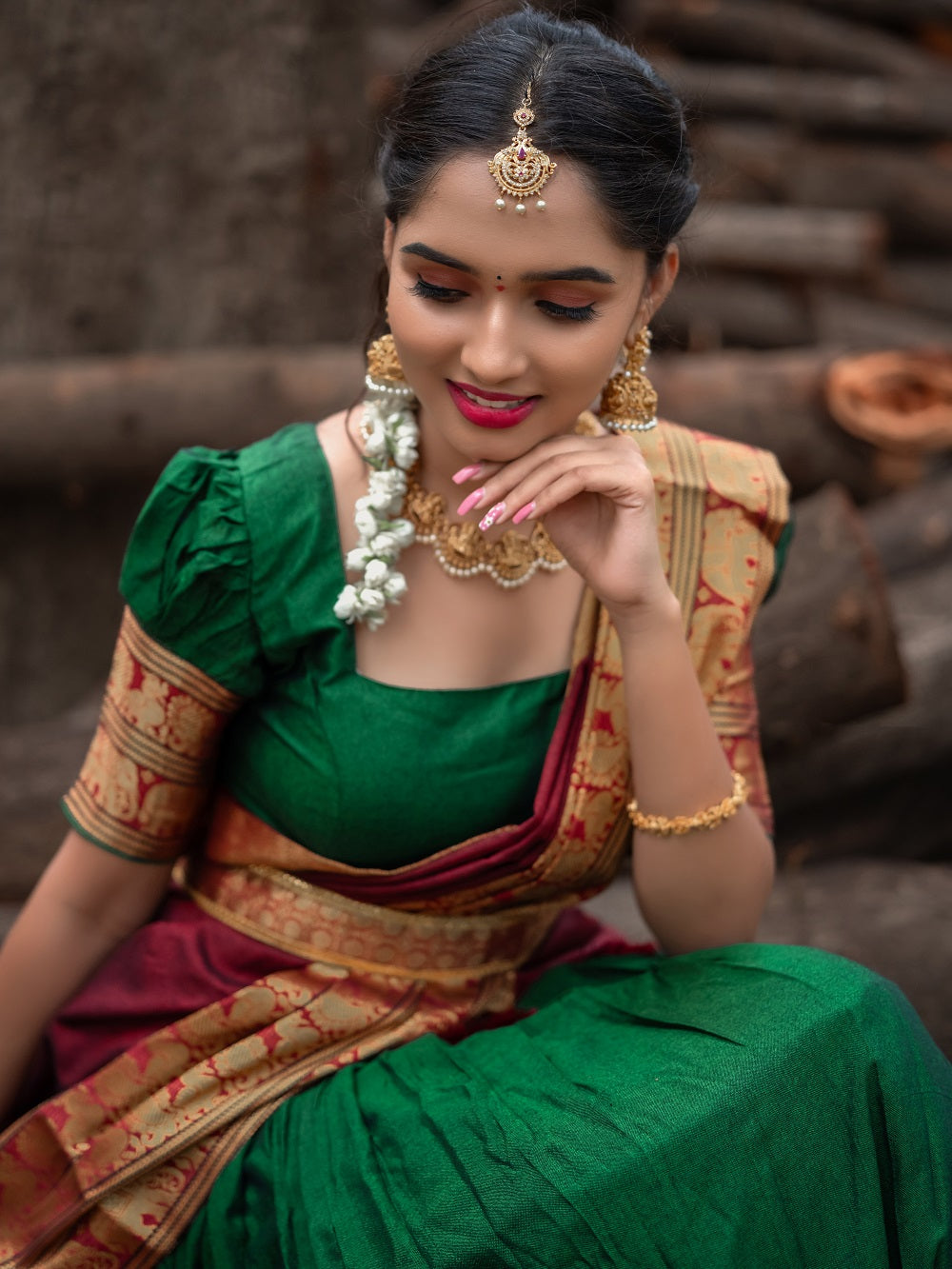 Green Color Zari Weaving Work Narayan Pet Cotton Half Saree Lehenga