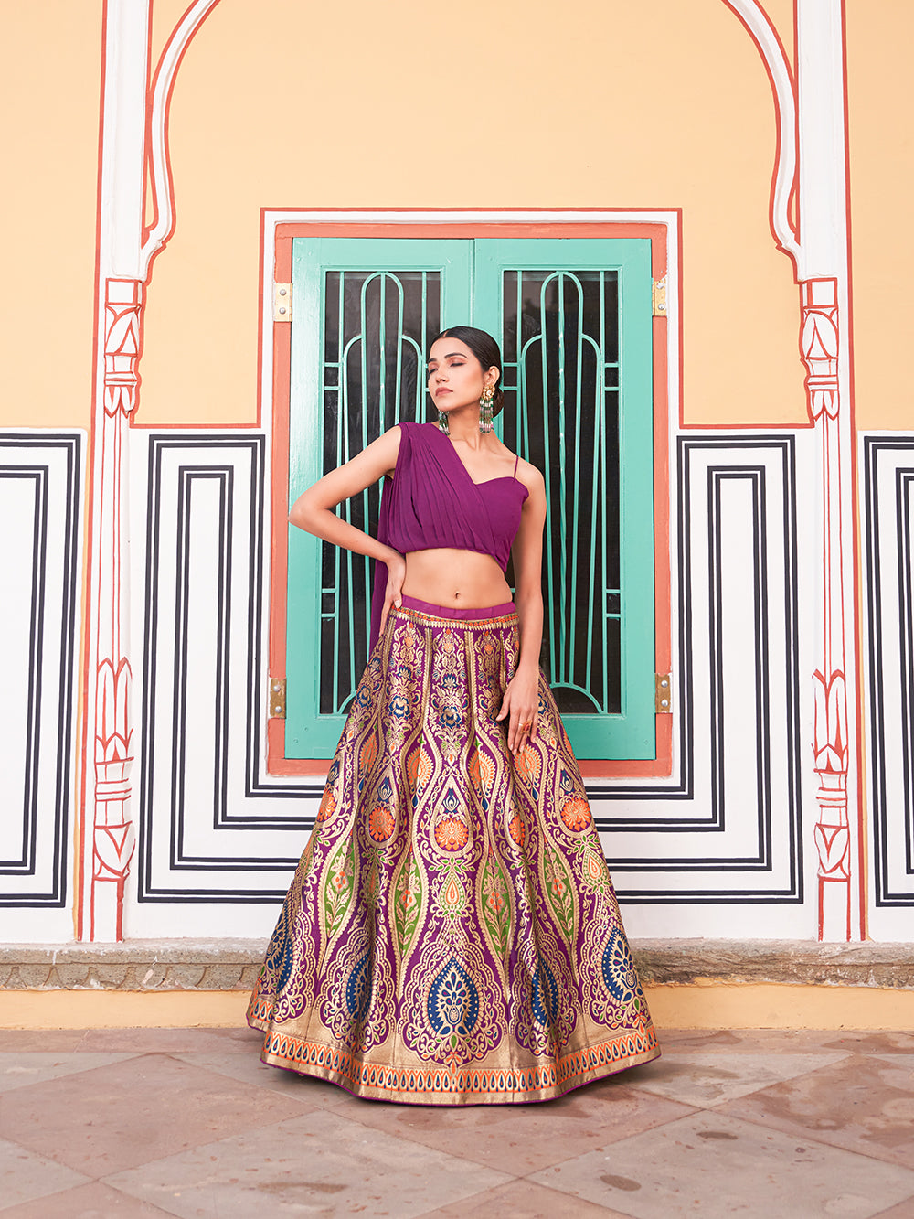 Purple Color Zari Weaving Work Banarasi Silk Lehenga Choli