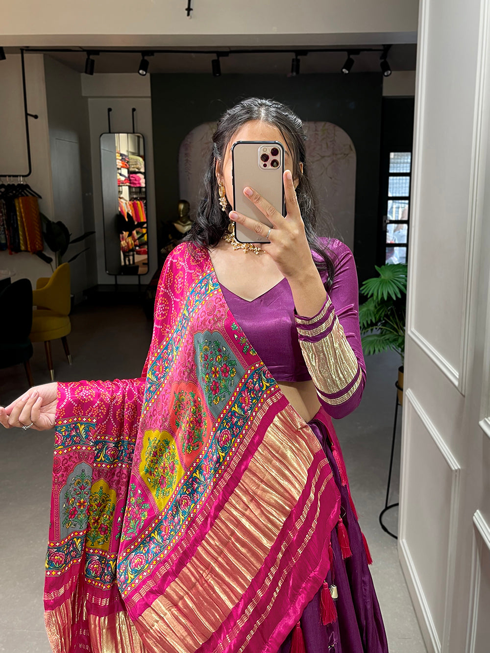 Purple Color Dyeing With Lagdi Patta Gaji Silk Lehenga Choli