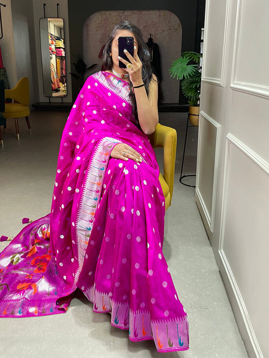 Pink Color Zari Weaving Work Pure Viscose Saree