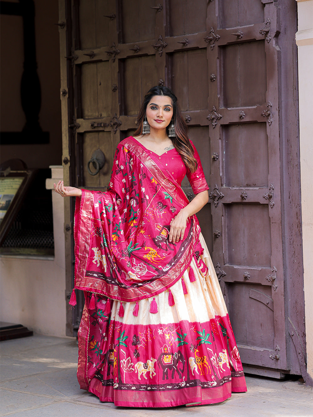 Pink Color Printed With Foil Work Dola Silk Lehenga Choli