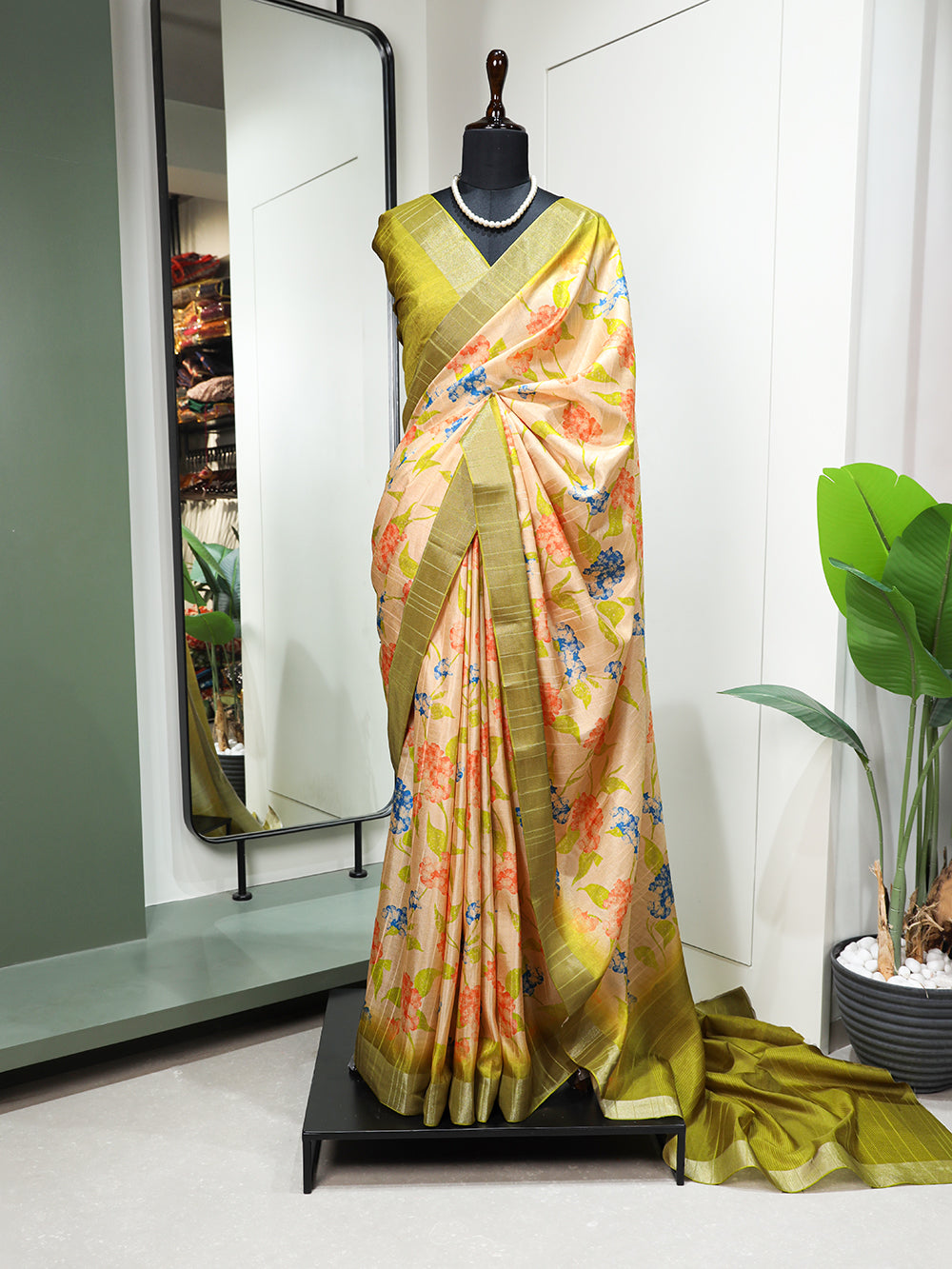 Yellow Color Digital Printed Handloom Kotha Border Saree